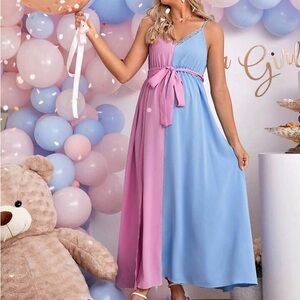 Pink and Blue Spaghetti Strap Maxi Dress Gender Reveal